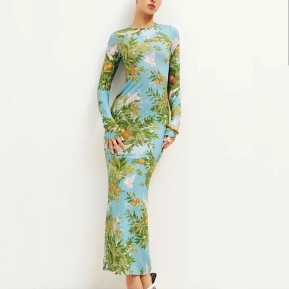 Reformation Tommie Knit Long Sleeve Printed Maxi Dress Villa Livia XL - Picture 3 of 11